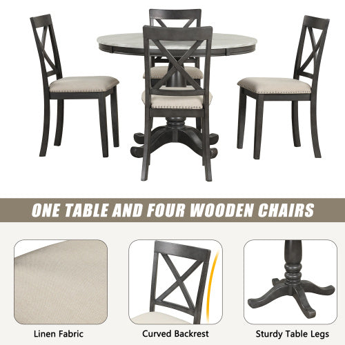 5-Piece Dining Table Set for 4 – Solid Wood Chairs & Modern Marble-Style Tabletop | Kitchen & Dining Room Furniture | Orisfur x FRPURE