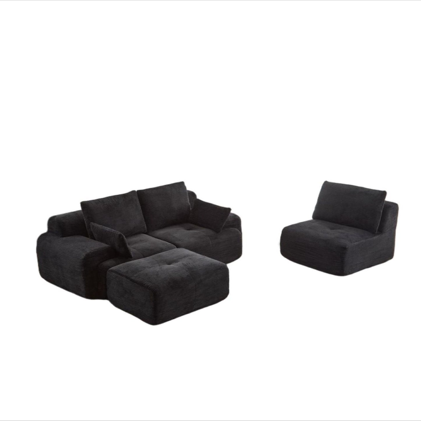 Black Large Cloud Modular Sectional Sofa Extra Deep Loveseat,No Assembly Required