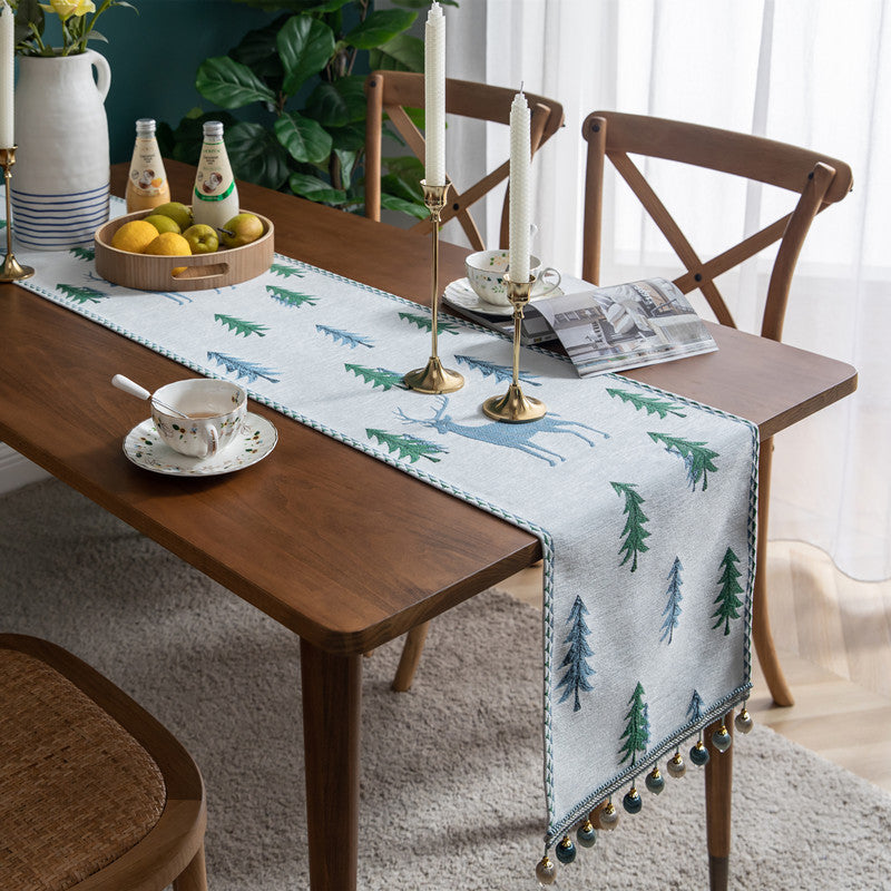 Modern Minimalist Table Runner Christmas Chenille Tassel Tablecloth - FRPURE