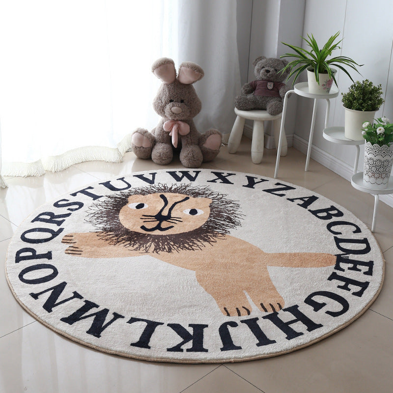 Large Round Lion Playroom Rug – Soft Nursery & Kids’ Room Floor Mat - FRPURE