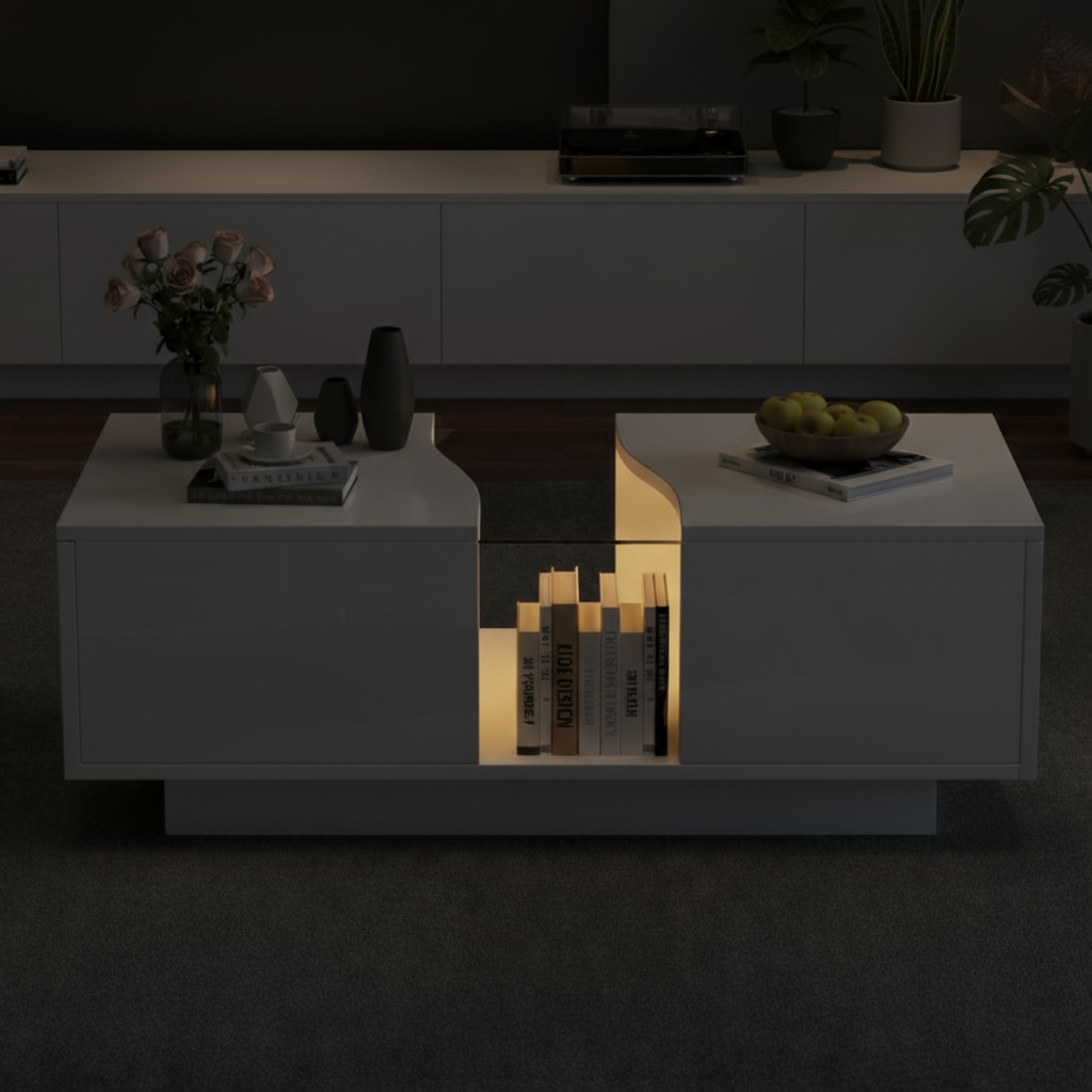 Modern LED Coffee Table with Drawers, and Ambient Lighting - FRPURE