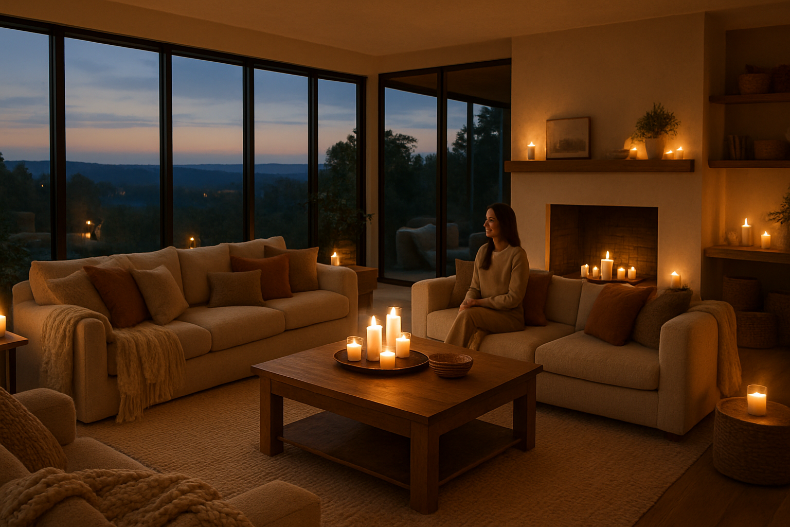 Bigger living room, bigger surrounding windows and candle lighting