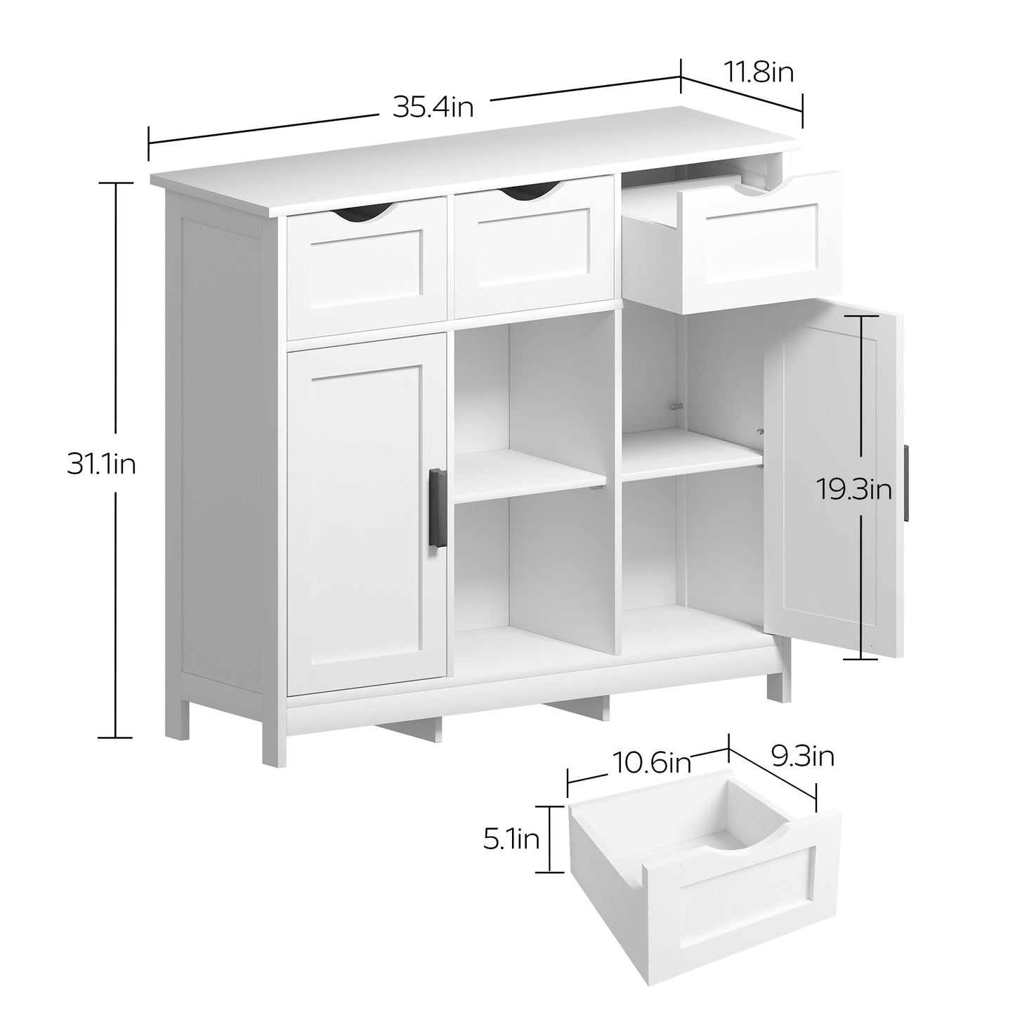 Cabinets With Drawers And Shelves, Decor Cabinets- White