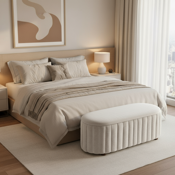 Cozy Linen Upholstered Storage Bench for Bedroom or Living Room