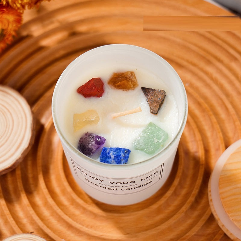 Natural Crystal Stone Aromatherapy Candle Soy Wax Smokeless Candles Gift Box Christmas Hand Gift - FRPURE