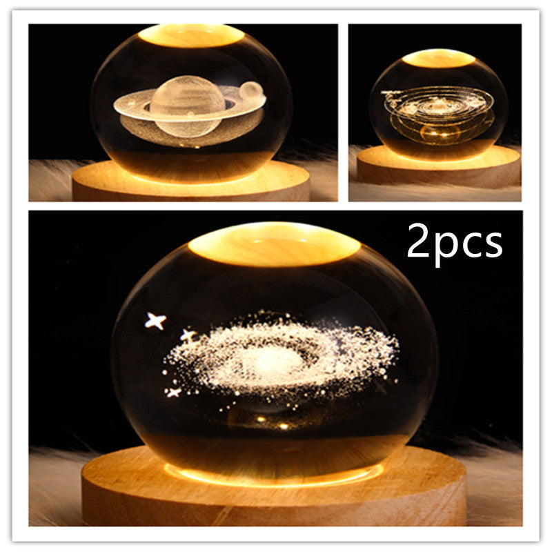 3D Galaxy Crystal Ball LED Table Lamp – Planet & Moon Night Light - FRPURE