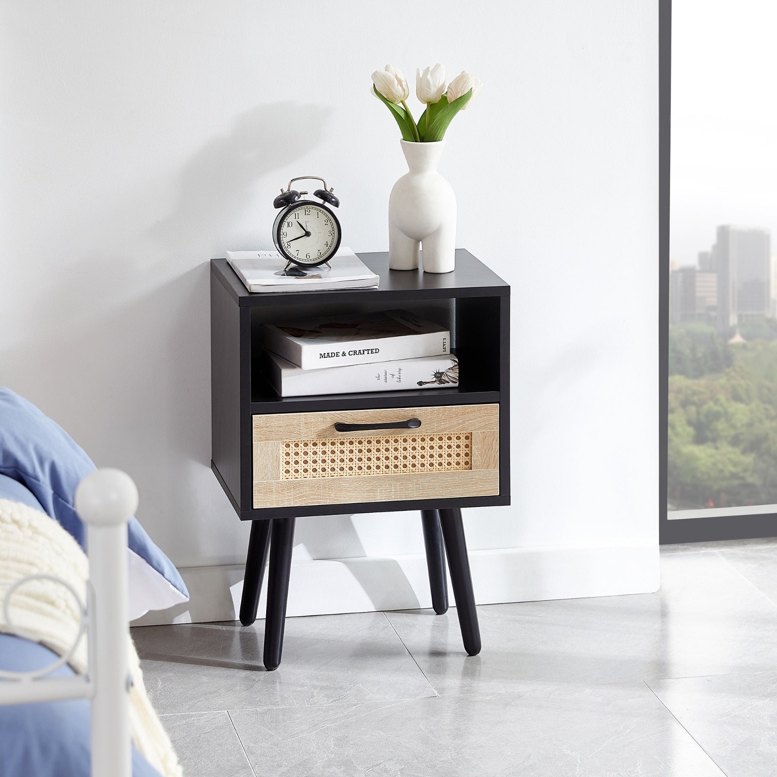 Rattan End Table with Drawer – Modern Nightstand - FRPURE