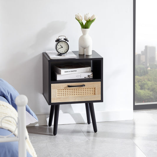 Rattan End Table with Drawer – Modern Nightstand - FRPURE