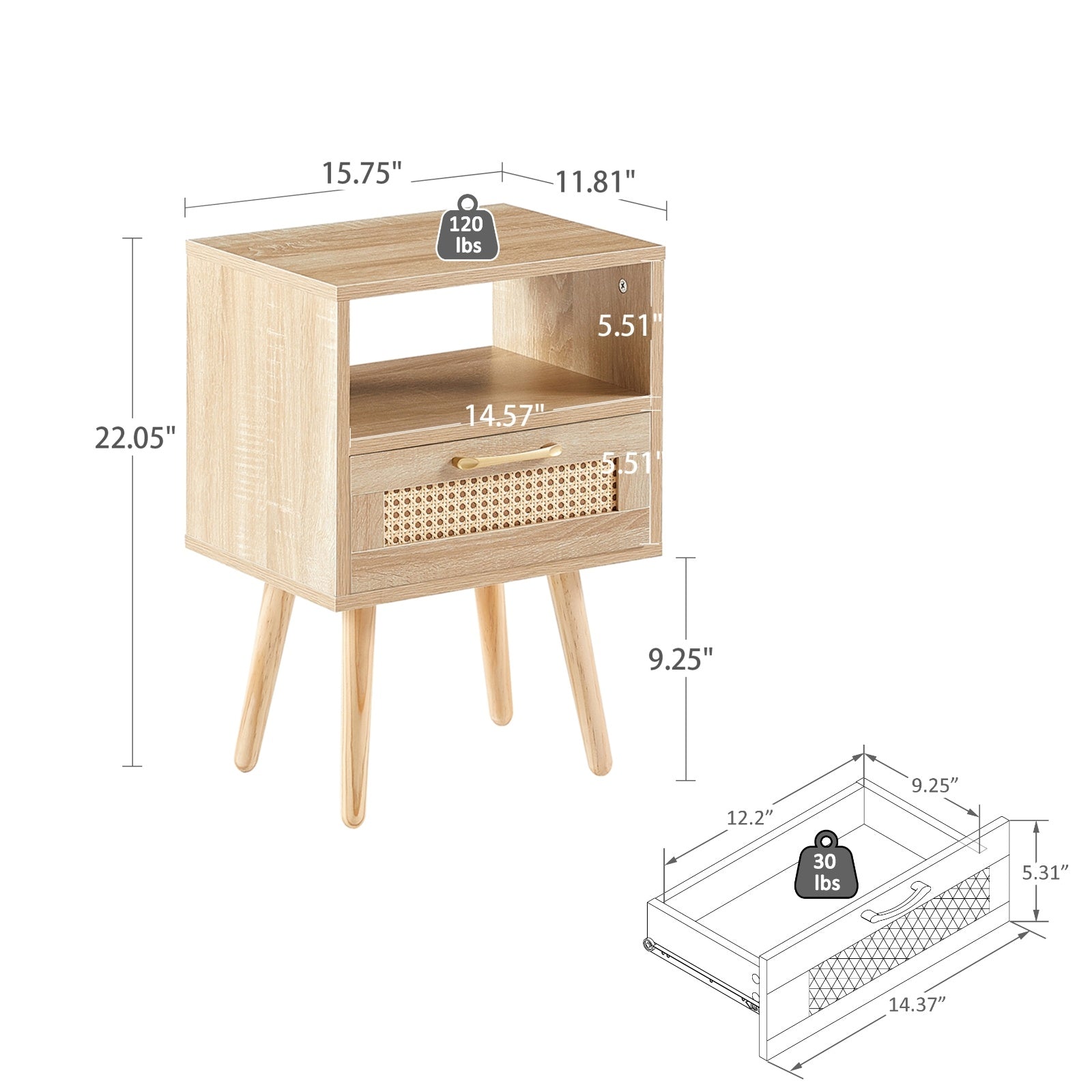Rattan End Table with Drawer – Modern Nightstand - FRPURE