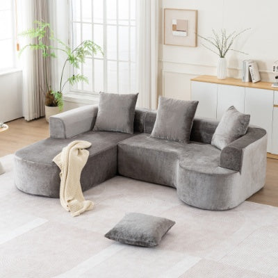 Grey L-Shape ChaiseCloud Sectional Modern Sleeper Couch With Deep Seat No Assembly Required