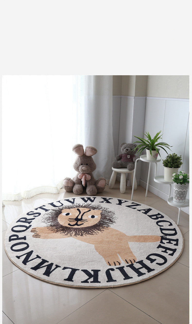 Large Round Lion Playroom Rug – Soft Nursery & Kids’ Room Floor Mat - FRPURE