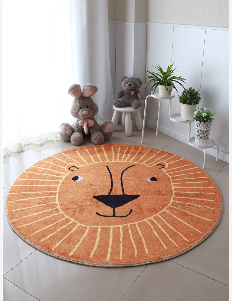 Large Round Lion Playroom Rug – Soft Nursery & Kids’ Room Floor Mat - FRPURE