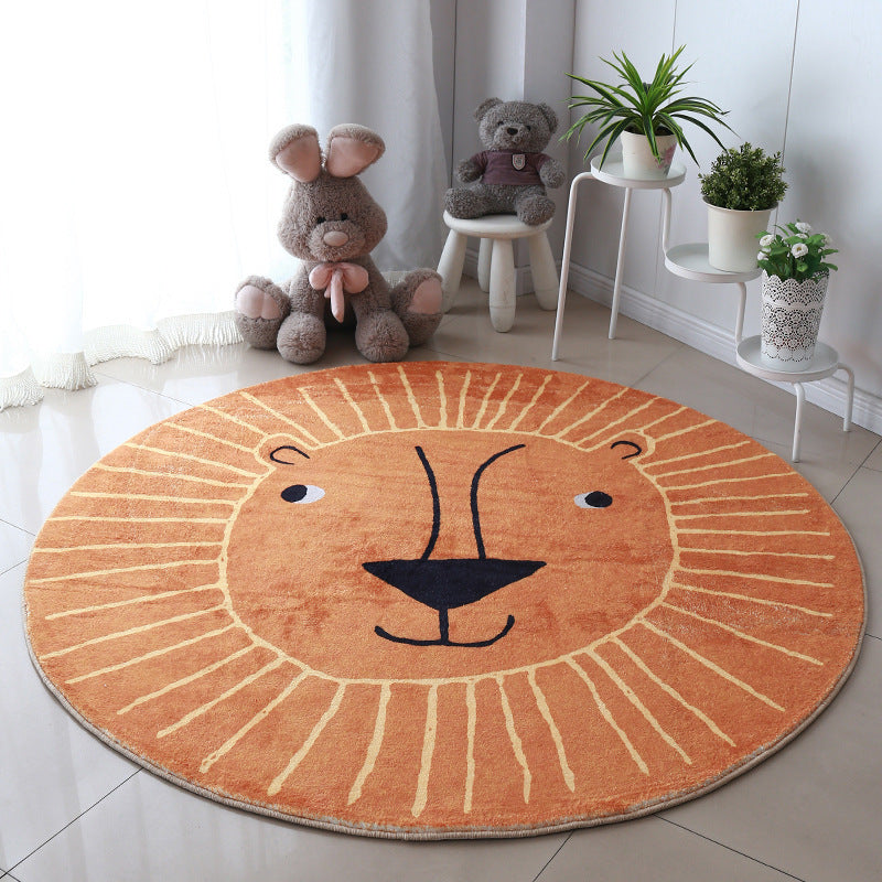 Large Round Lion Playroom Rug – Soft Nursery & Kids’ Room Floor Mat - FRPURE