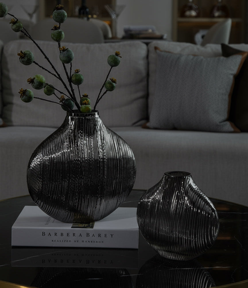 Silver Striped Glass Vase - FRPURE