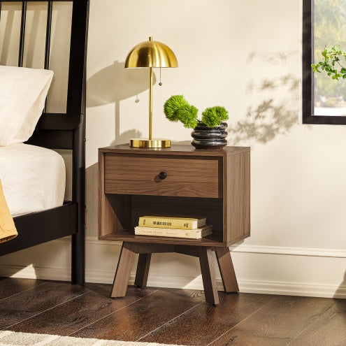 Mid Century Modern Minimalist 1-Drawer Nightstand Mocha - FRPURE