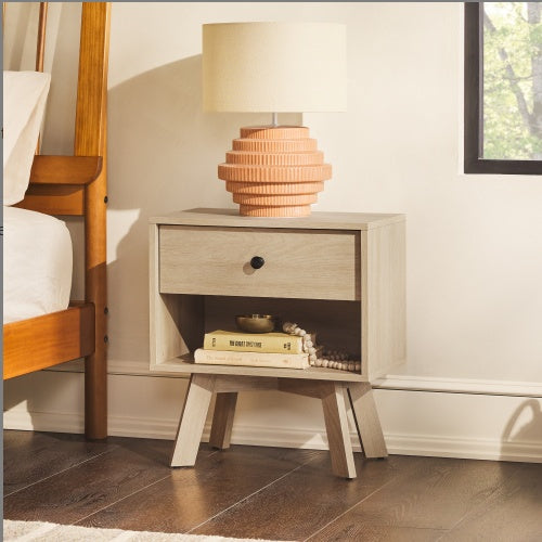 Mid-Century Modern 1-Drawer Nightstand – Coastal Oak - FRPURE