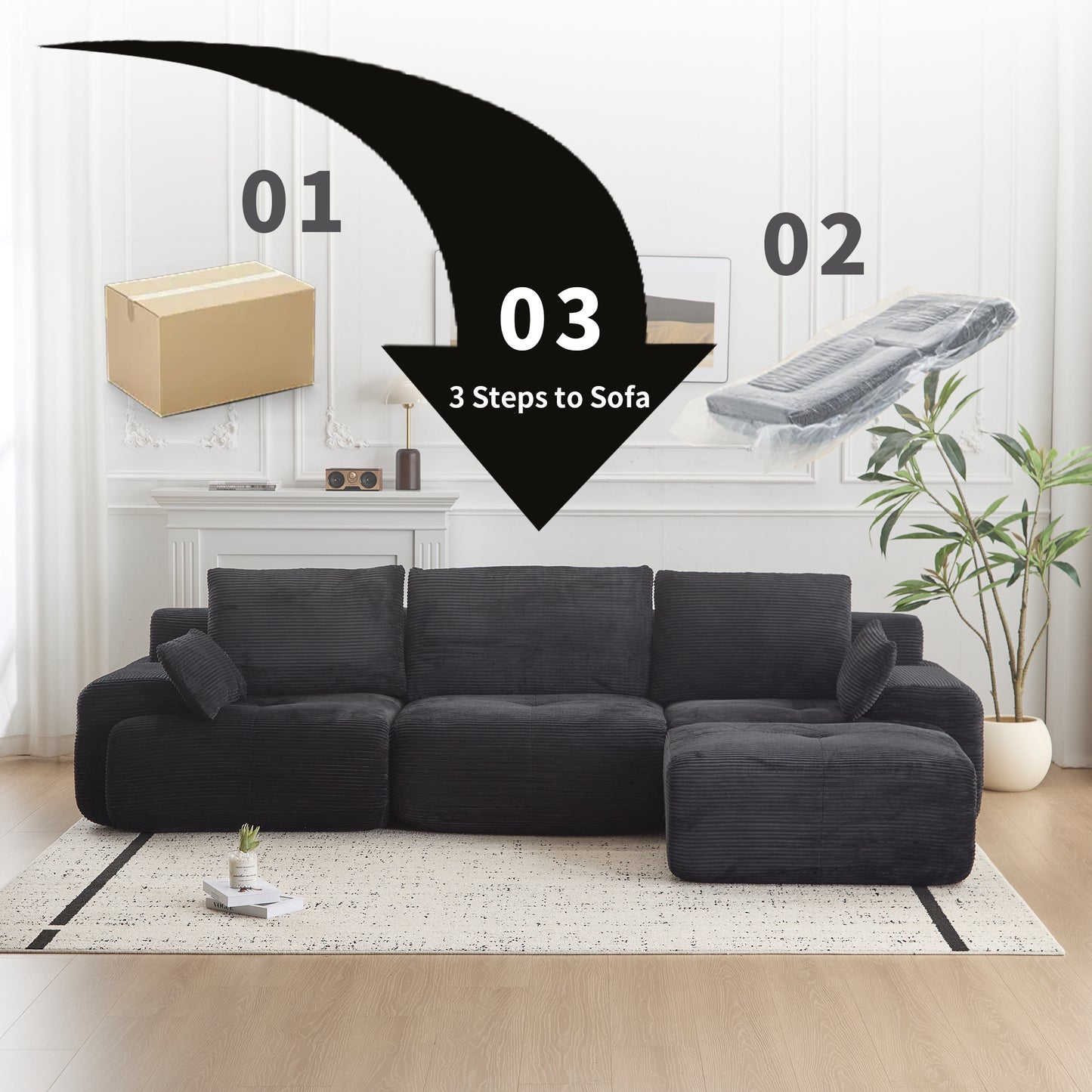 Black Large Cloud Modular Sectional Sofa Extra Deep Loveseat,No Assembly Required