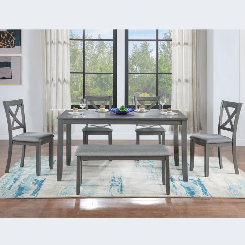 6 Piece Kitchen Dining Set, Rectangular Wooden Dining Table With 4 Upholstered Chairs And A Bench