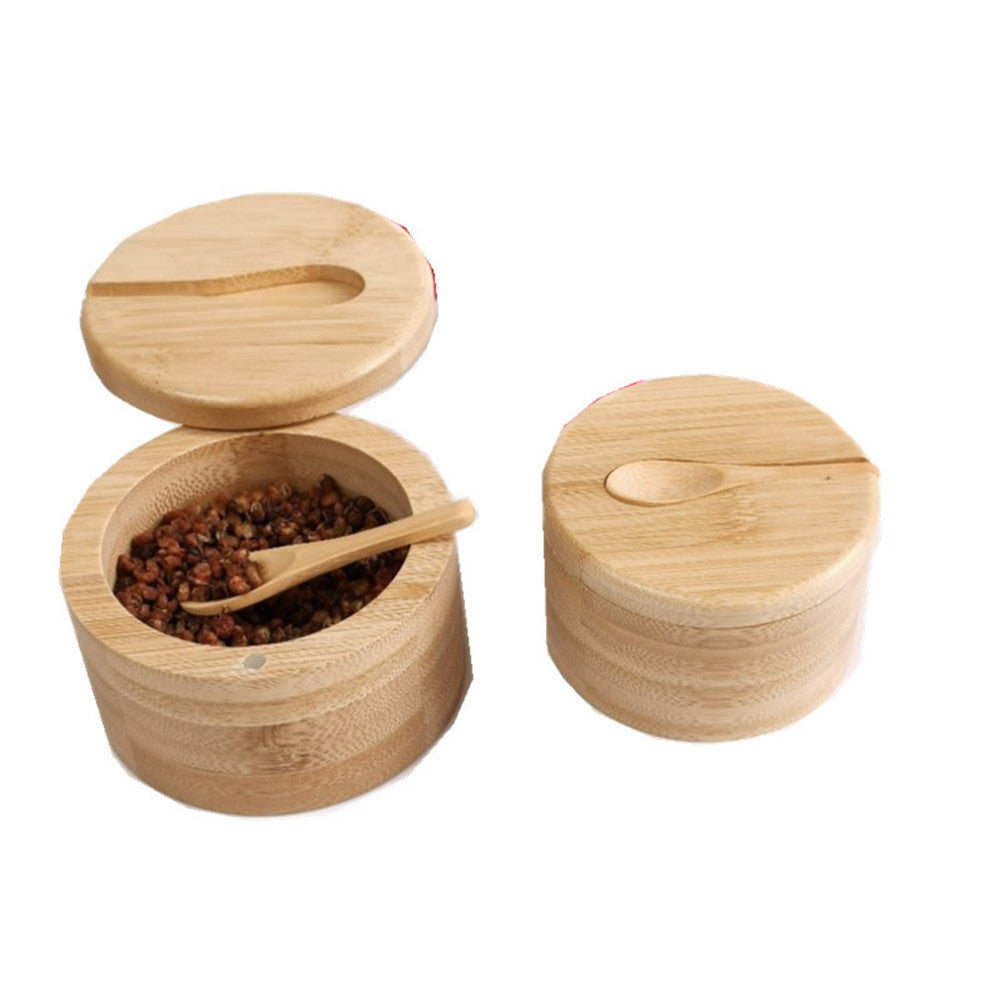 Bamboo Seasoning Jar Condiment Dispenser With Spoon - FRPURE