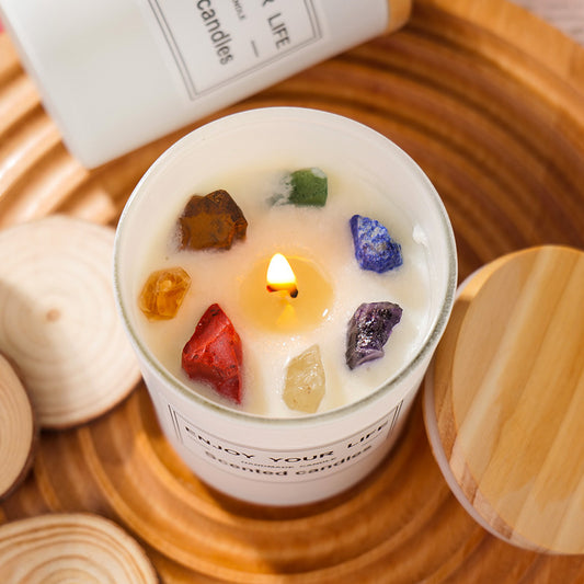 Natural Crystal Stone Aromatherapy Candle Soy Wax Smokeless Candles Gift Box Christmas Hand Gift - FRPURE