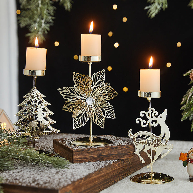 Romantic Christmas Wrought Iron Candlestick Candle Tray Decoration - FRPURE