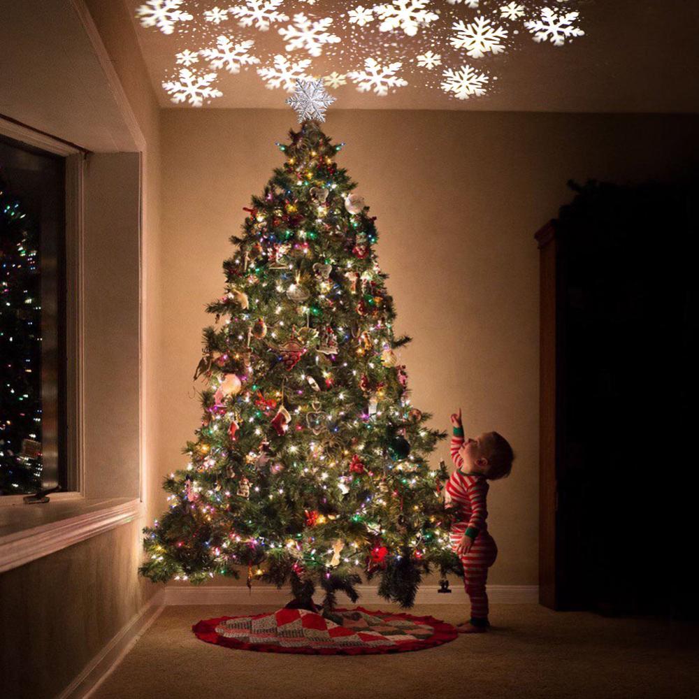 Christmas Tree Topper Star Lighted 3D Glitter Snowflake Projector - FRPURE
