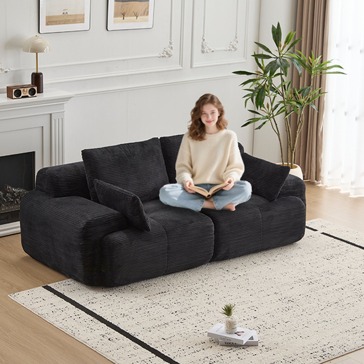 Black Cloud Modular Sectional Sofa Loveseat,No Assembly Required,