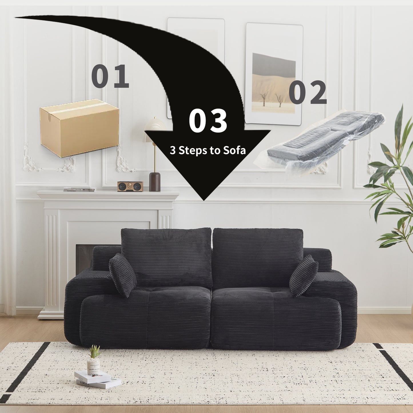 Black Cloud Modular Sectional Sofa Loveseat,No Assembly Required,