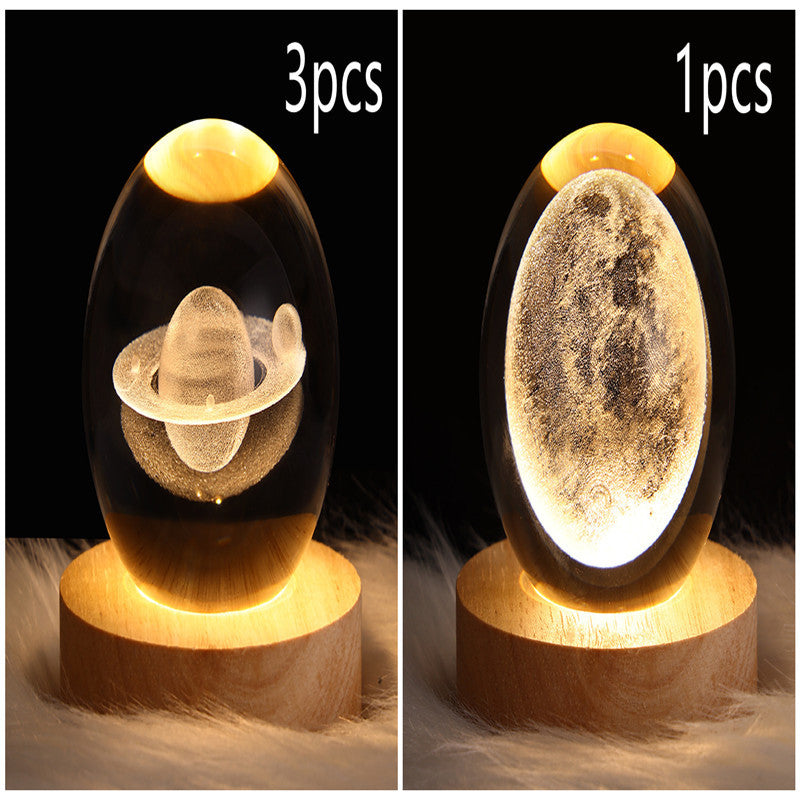 3D Galaxy Crystal Ball LED Table Lamp – Planet & Moon Night Light - FRPURE