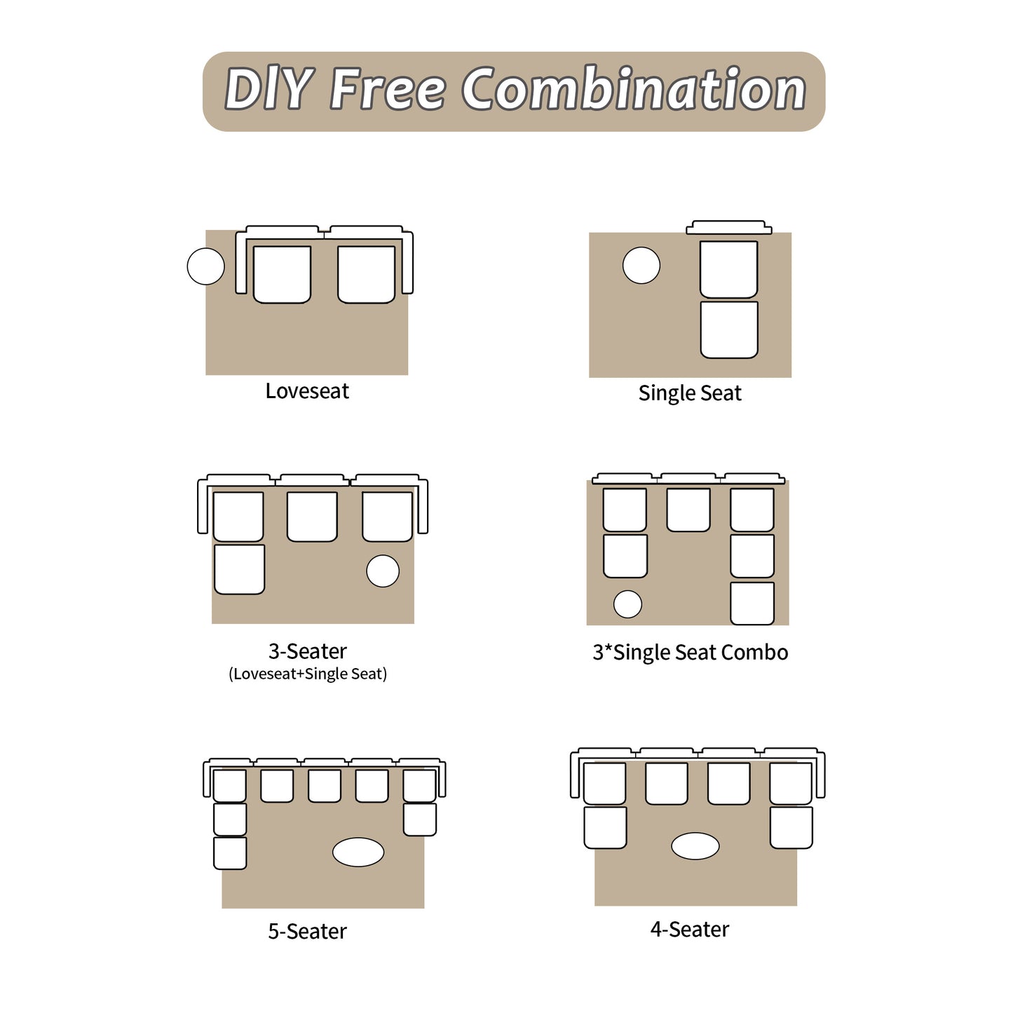 Beige Large Cloud Modular Sectional SofaExtra Deep Loveseat No Assembly Require