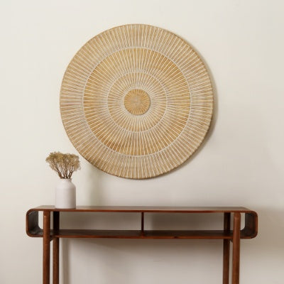 Handcarved Round Wheel Style Wood Wall Decor - FRPURE