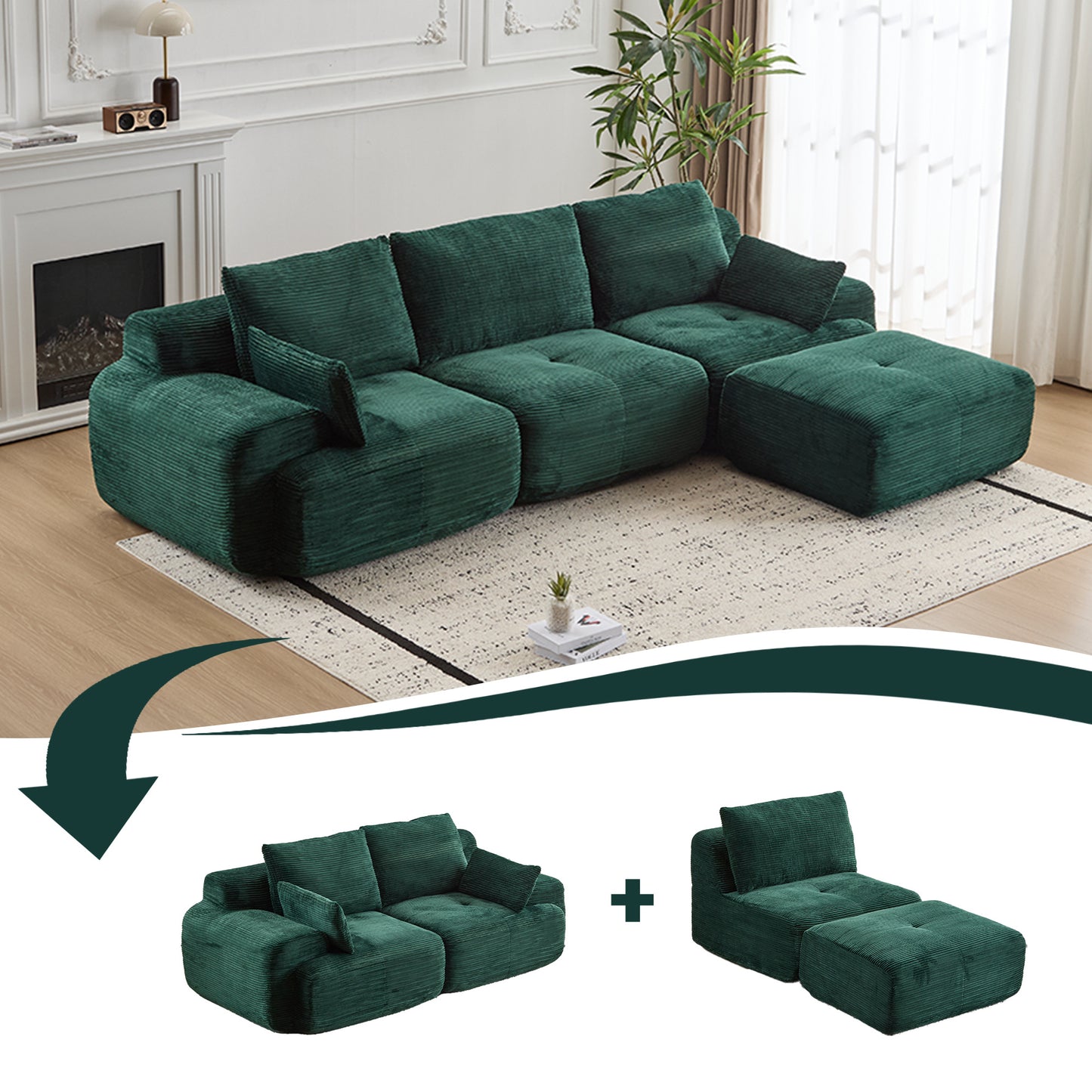 Green Cloud Modular Sectional Sofa Loveseat,No Assembly Required