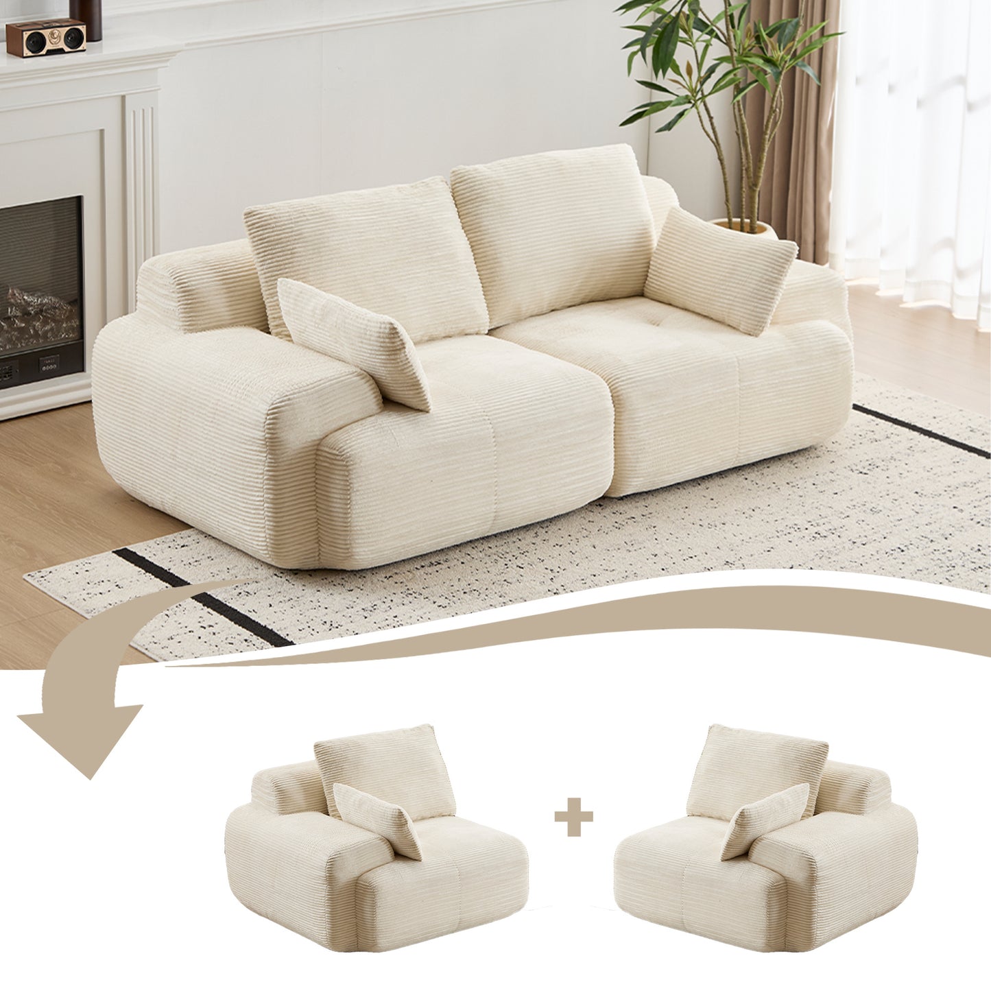 Beige Cloud Modular Sectional Sofa No Assembly Required