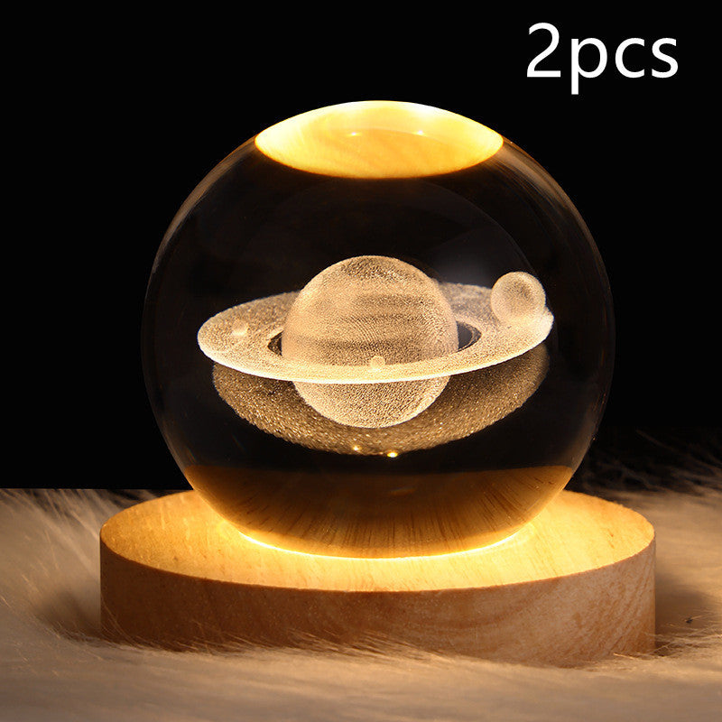 3D Galaxy Crystal Ball LED Table Lamp – Planet & Moon Night Light - FRPURE