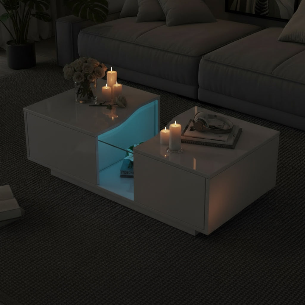 Modern LED Coffee Table with Drawers, and Ambient Lighting - FRPURE