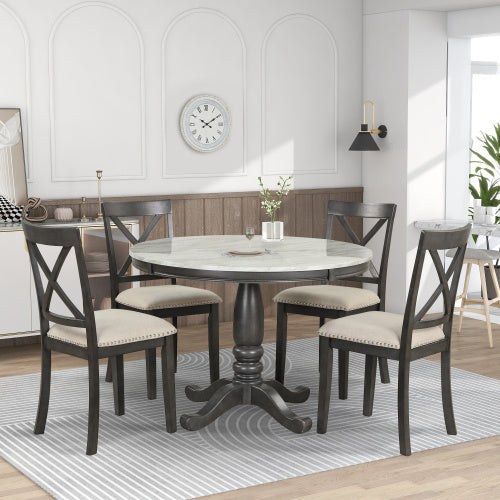 5-Piece Dining Table Set for 4 – Solid Wood Chairs & Modern Marble-Style Tabletop | Kitchen & Dining Room Furniture | Orisfur x FRPURE