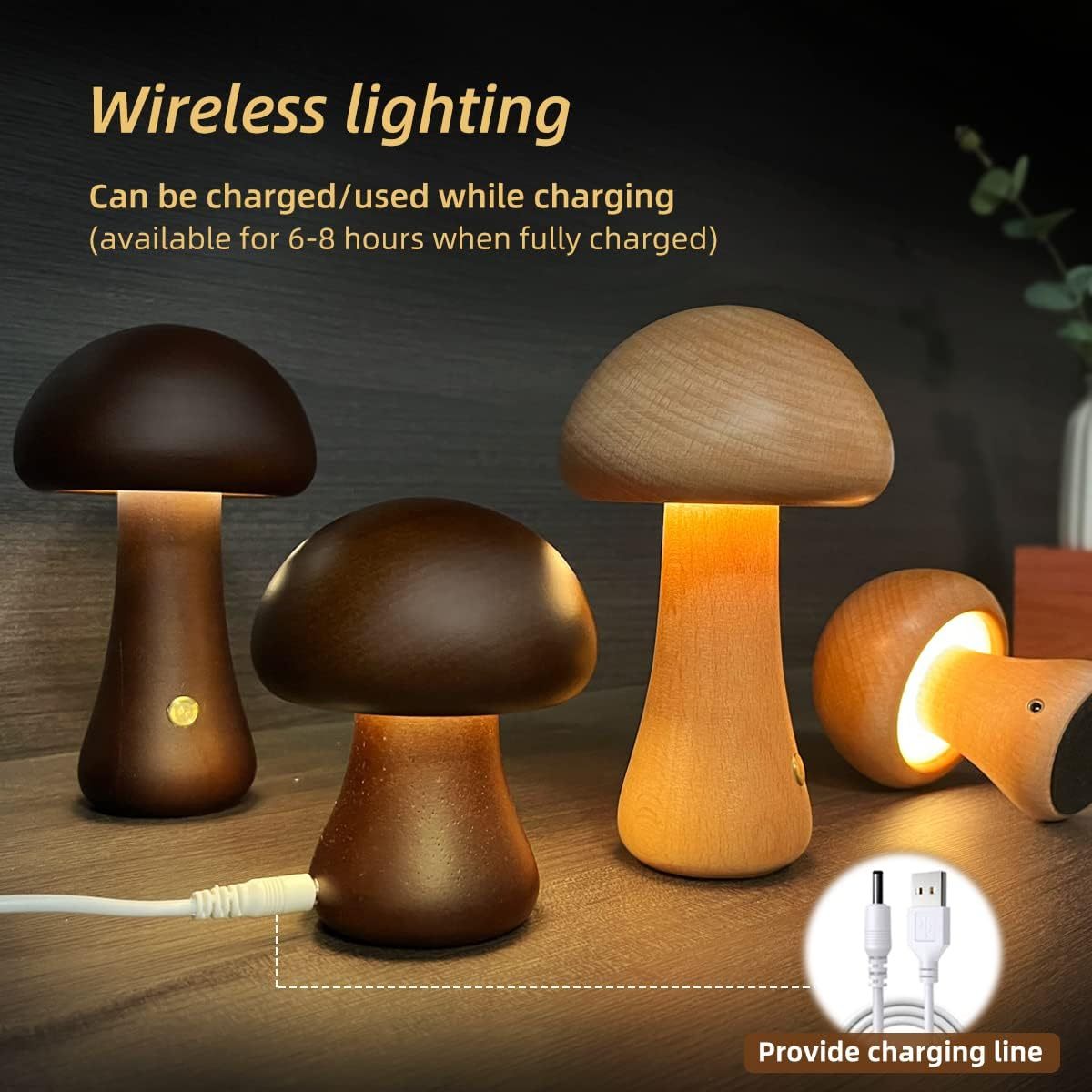 Wooden Mushroom LED Night Light – Touch Switch Lamp - FRPURE