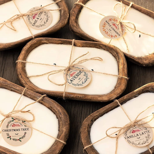 Retro Lavender Wooden Basin Candles – 3-Wick Aromatherapy Set - FRPURE