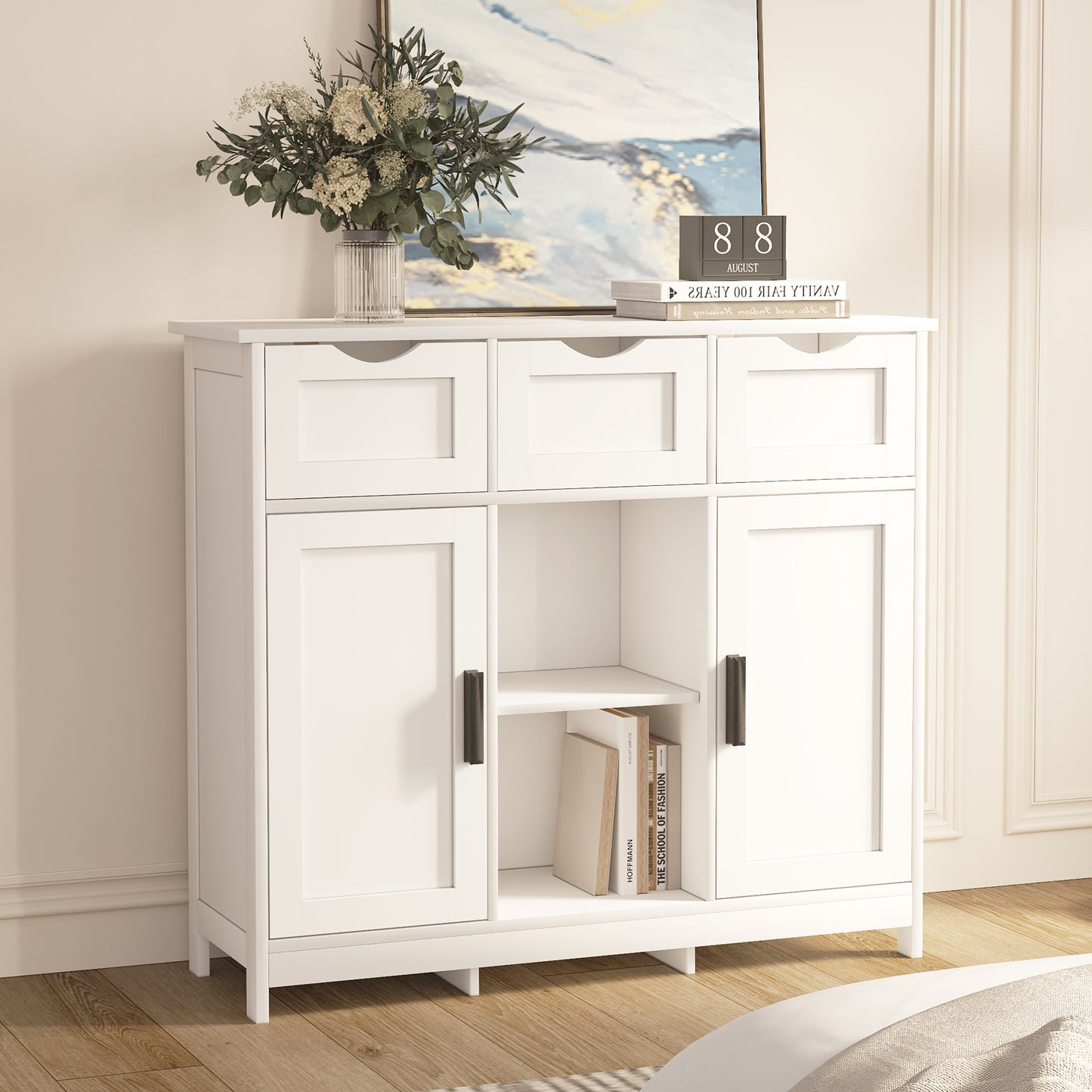 Cabinets With Drawers And Shelves, Decor Cabinets- White