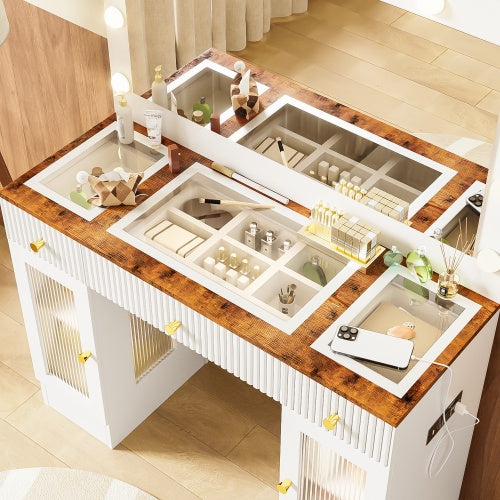 Modern Hollywood Vanity Desk with LED Mirror - FRPURE