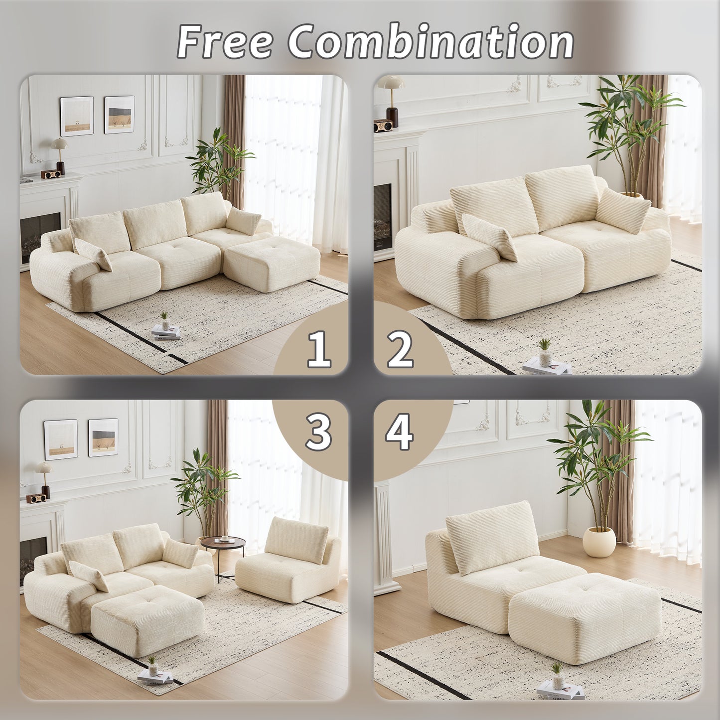 Beige Large Cloud Modular Sectional SofaExtra Deep Loveseat No Assembly Require