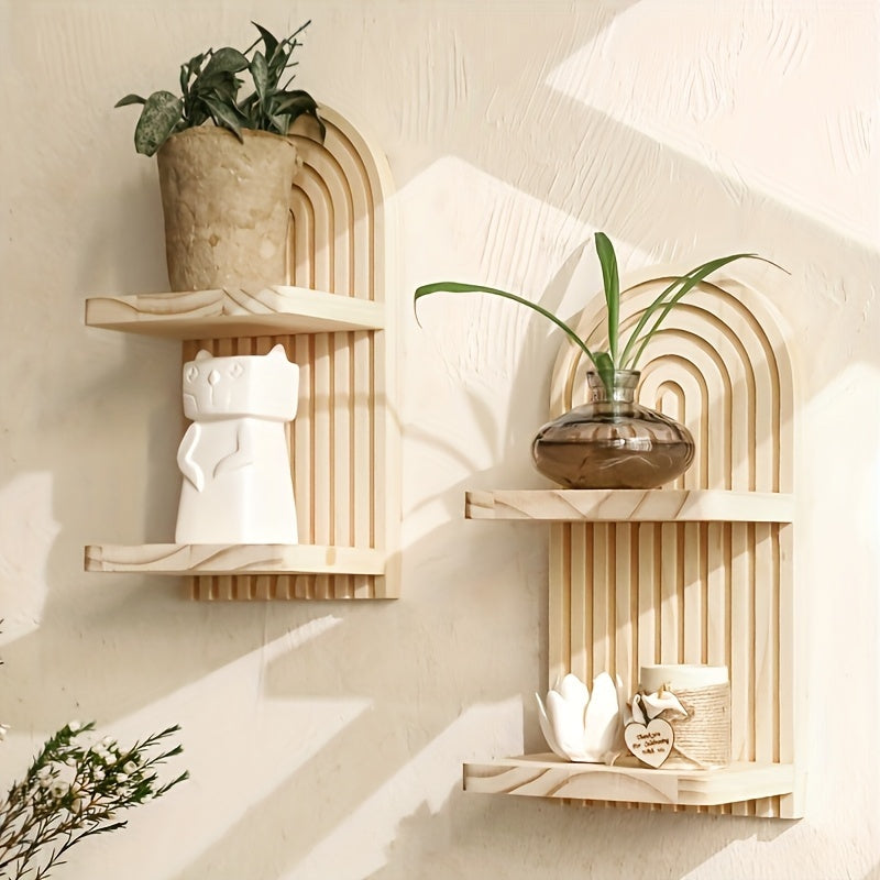 Wooden Double Wall Shelves – Curved Faux Wood Floating Shelves - FRPURE
