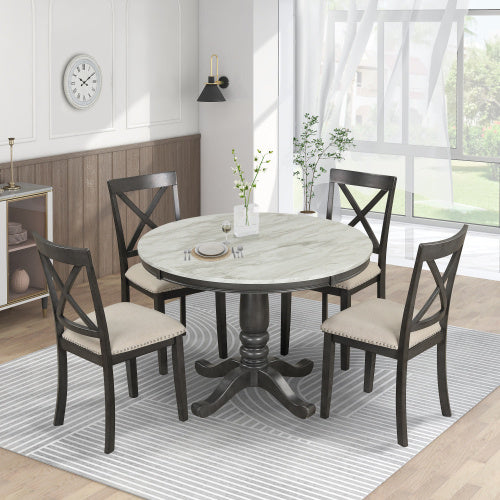 5-Piece Dining Table Set for 4 – Solid Wood Chairs & Modern Marble-Style Tabletop | Kitchen & Dining Room Furniture | Orisfur x FRPURE