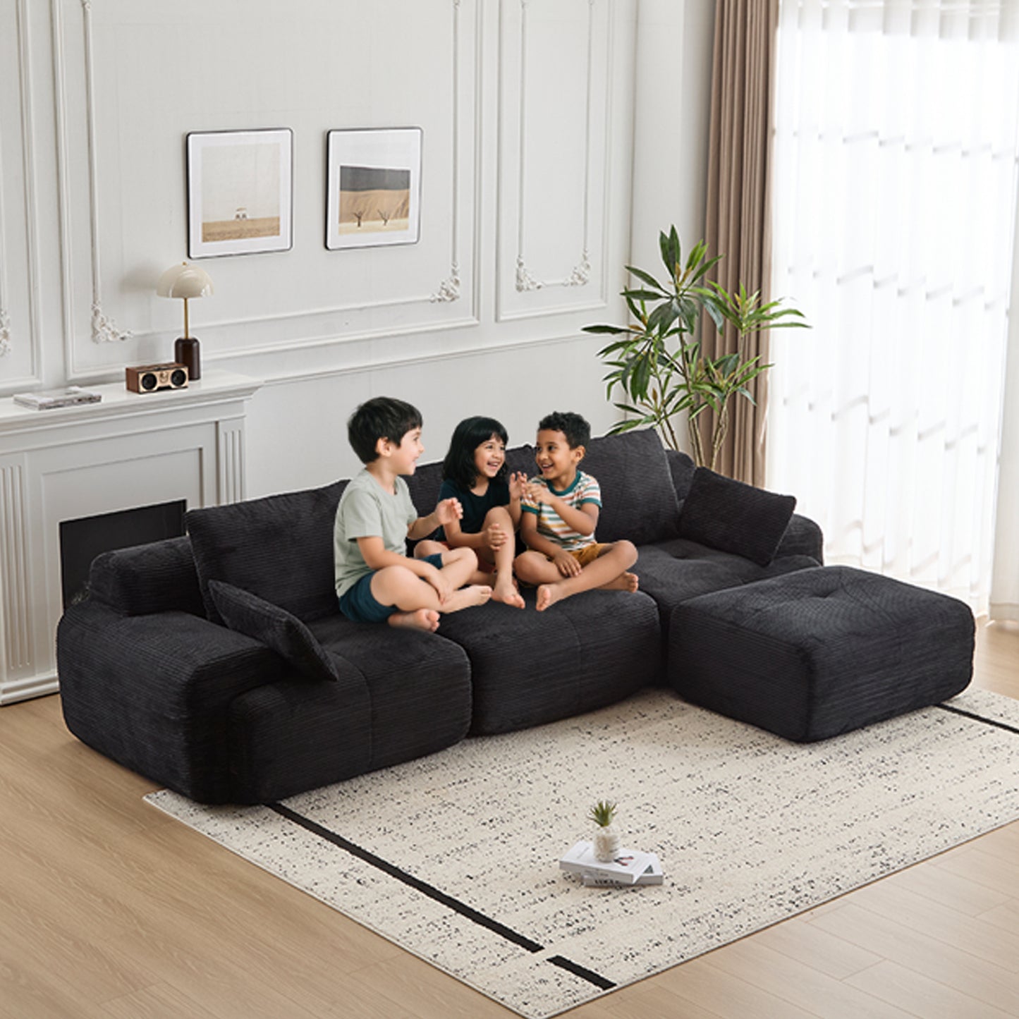 Black Large Cloud Modular Sectional Sofa Extra Deep Loveseat,No Assembly Required