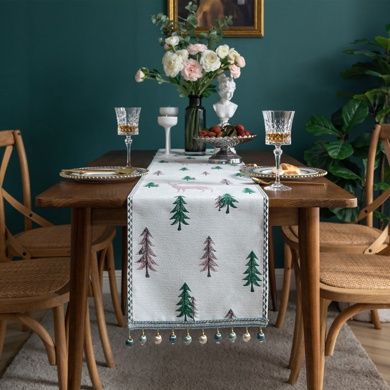 Modern Minimalist Table Runner Christmas Chenille Tassel Tablecloth - FRPURE