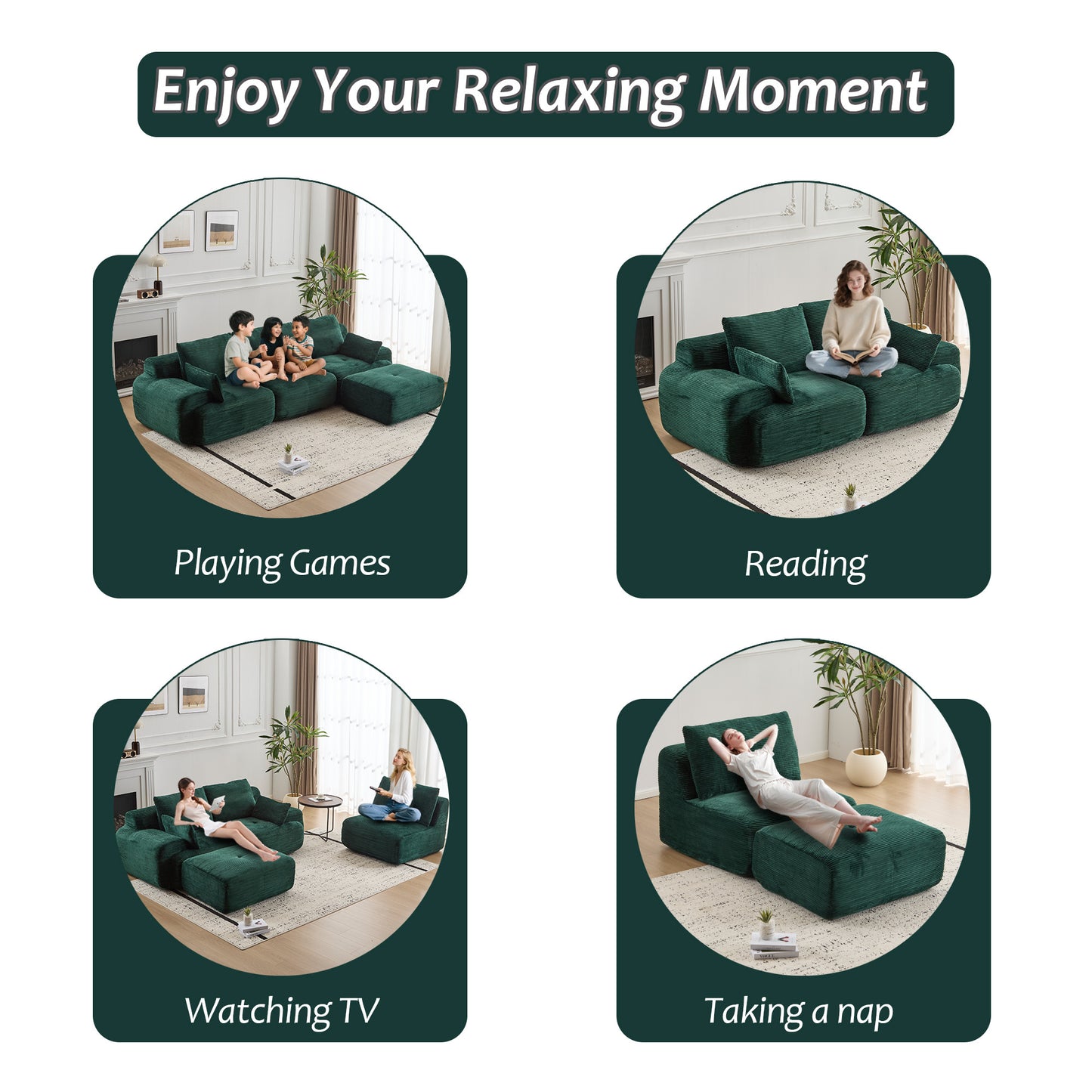 Green Cloud Modular Sectional Sofa Loveseat,No Assembly Required