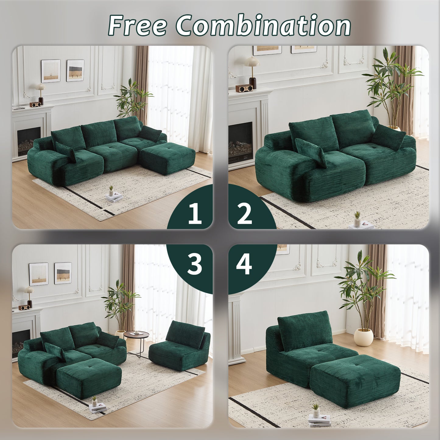 Green Cloud Modular Sectional Sofa Loveseat,No Assembly Required