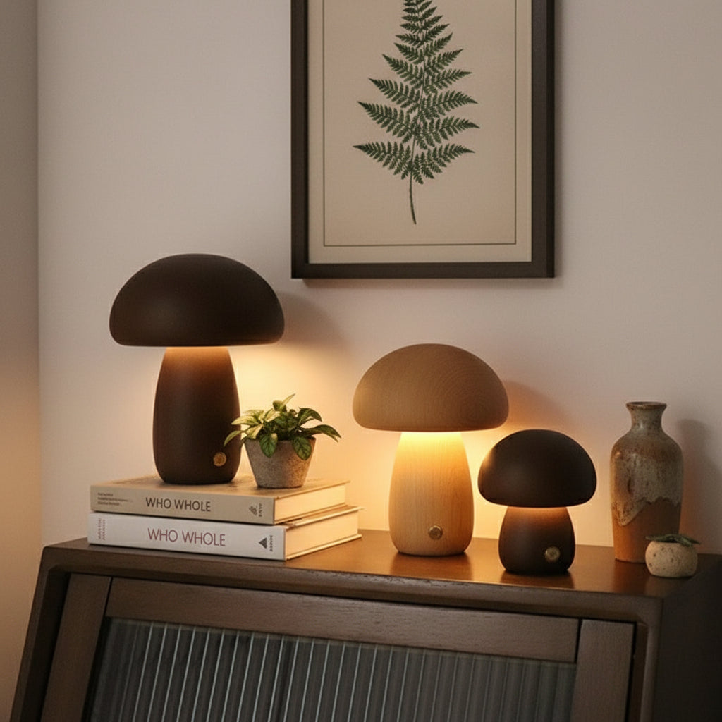 Wooden Mushroom LED Night Light – Touch Switch Lamp - FRPURE