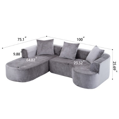 Grey L-Shape ChaiseCloud Sectional Modern Sleeper Couch With Deep Seat No Assembly Required