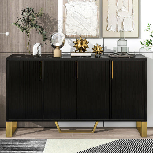 Modern Sideboard With Four Doors, Metal Handles And Legs, And Adjustable Shelf Cabinets